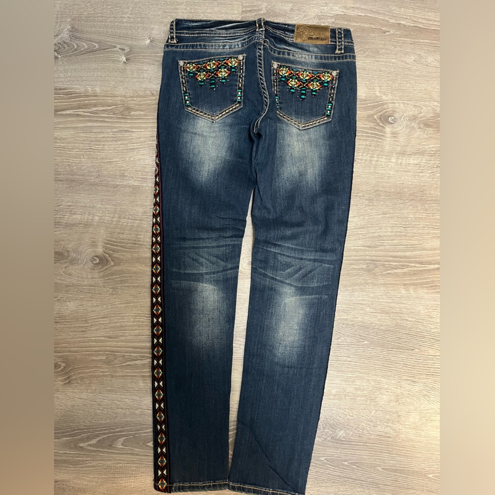 Vibrant Embroidered Skinny Jeans - Blue with Multicolor Details - Picture 6 of 10